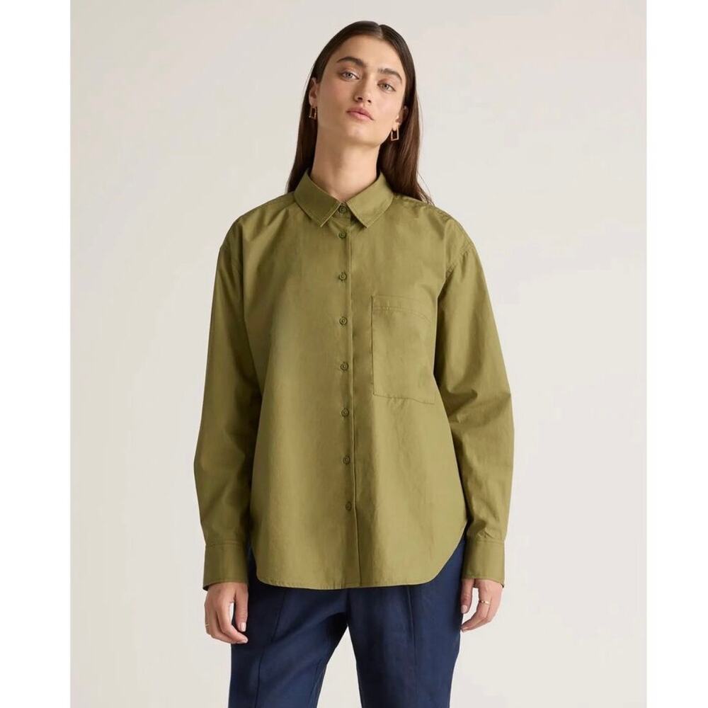 Quince 100% Organic Cotton Poplin Long Sleeve Boyfriend Shirt - Bay Leaf
